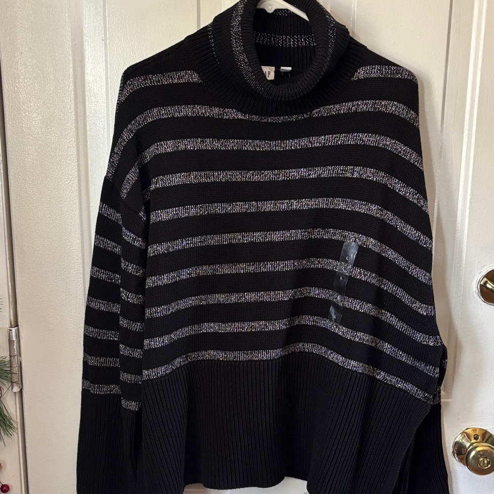 GAP Black and Gray Striped Turtleneck Sweater